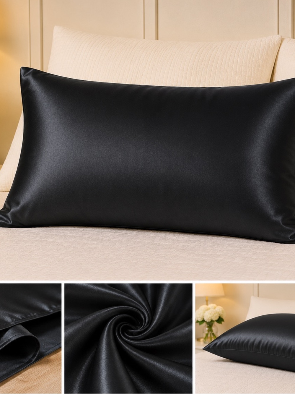 Satin Black Pillowcase - Luxury Home Bedding